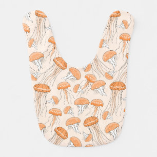Orange glowing jelly fish pattern baby bib