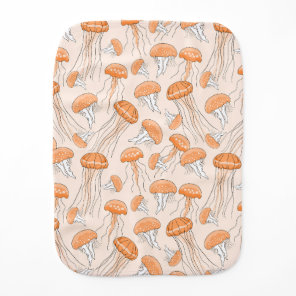 Orange glowing jelly fish pattern baby burp cloth