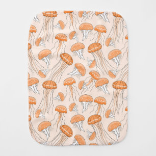 Orange glowing jelly fish pattern baby burp cloth