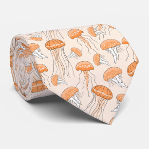 Orange glowing jelly fish pattern neck tie