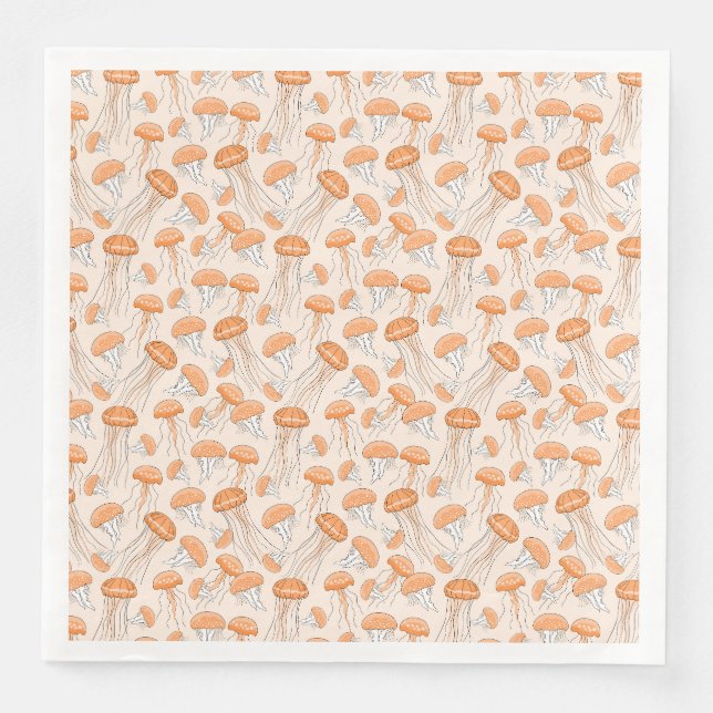 Orange glowing jelly fish pattern paper dinner napkins (Front)