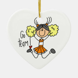 Orange Go Team Cheerleader Ceramic Ornament