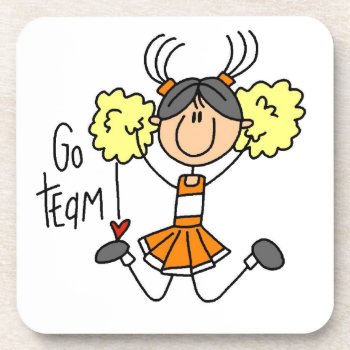 Orange Go Team Cheerleader Plastic Coaster by stick_figures at Zazzle