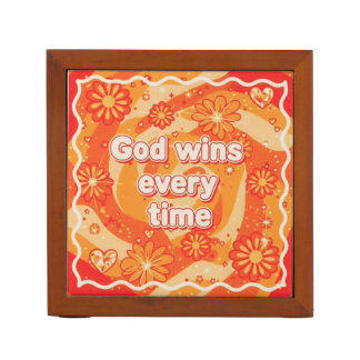 orange God wins everytime christian faith Desk Organizer