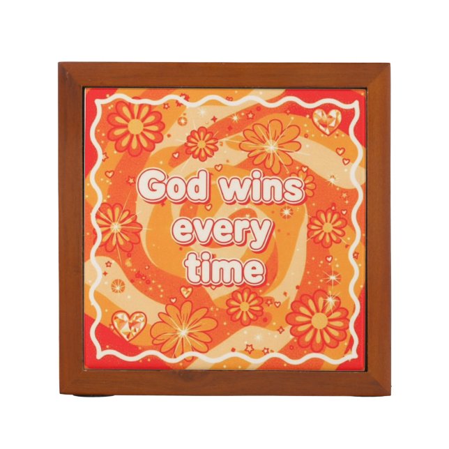orange God wins everytime christian faith Desk Organizer (Front)
