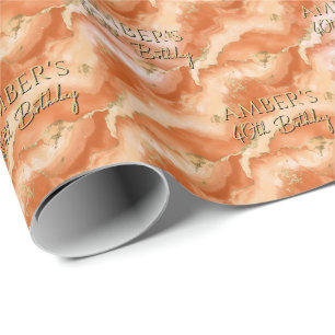 Orange Gold Abstract Marble Design Wrapping Paper