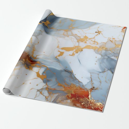 Orange gold abstract marble  wrapping paper