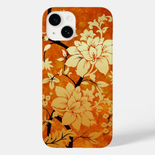 Orange Gold and Black Floral Oriental Style Case_Mate iPhone 14 Case