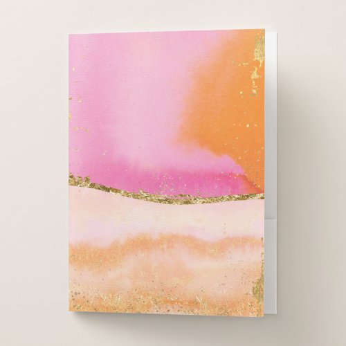 Orange Gold And Pink Abstract Watercolor Art Pocket Folder