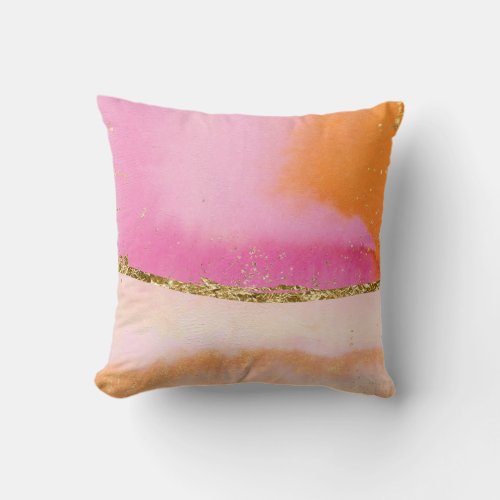 Orange Gold And Pink Abstract Watercolor Art Throw Pillow