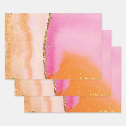 Orange Gold And Pink Abstract Watercolor Art Wrapping Paper Sheets