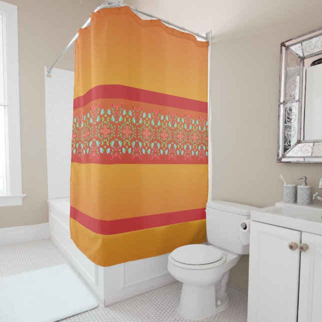 Orange Gold and Red Modern Shower Curtain (In Situ)