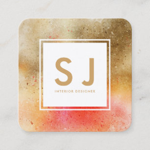 Orange Gold Art Simple Modern Interior Designer Square Business Card