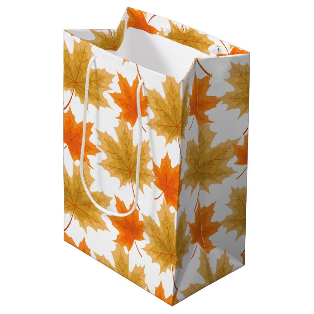 ORANGE & GOLD AUTUMN LEAVES MEDIUM GIFT BAG (Front Angled)
