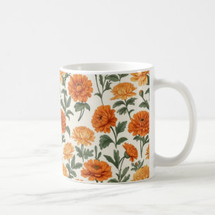 Orange Gold Autumn Marigolds Foliage Pattern Coffee Mug