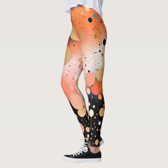Orange Gold Black Party Print Leggings (Left)