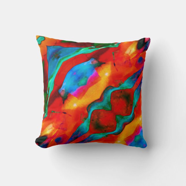 Orange Gold Blue Mint Black Diagonal Abstract Throw Pillow (Front)