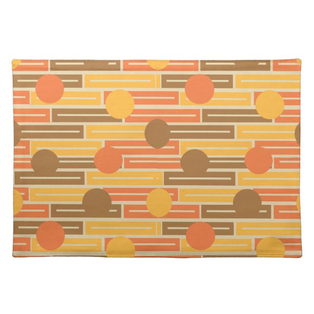 Orange, Gold, Brown Rectangles and Circles Cloth Placemat (Front)
