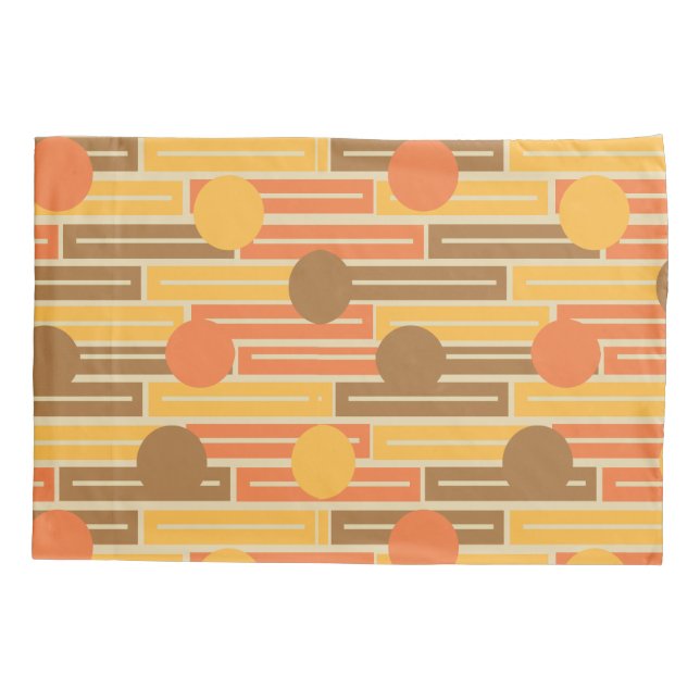 Orange, Gold, Brown Rectangles and Circles Pillow Case (Back)