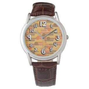 Orange, Gold, Brown Rectangles and Circles Watch