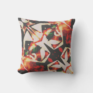 Orange Gold Charcoal Beige Diagonal Batik Look Throw Pillow