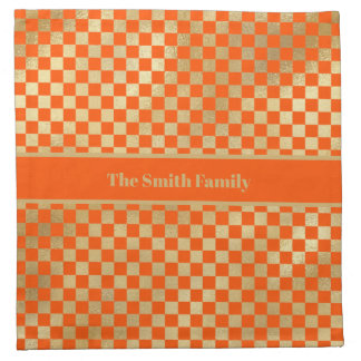 Orange Gold Checkered Cloth Napkin
