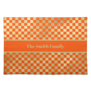 Orange Gold Checkered Cloth Placemat