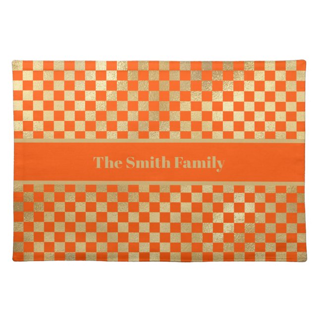 Orange Gold Checkered Cloth Placemat (Front)
