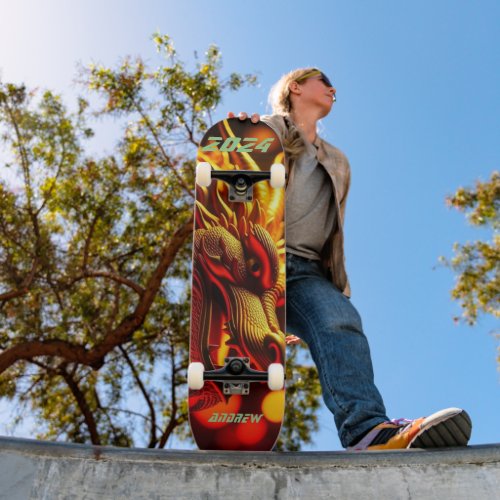 Orange Gold Chinese Year of the Dragon 2024 Skateboard