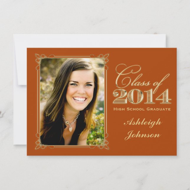 Orange, Gold Class of 2014 Photo Graduation Invite (Front)