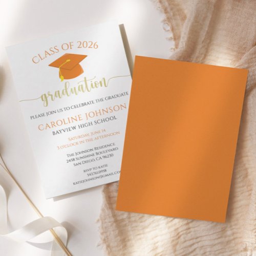 Orange  Gold Class Of Graduation Party Invitation