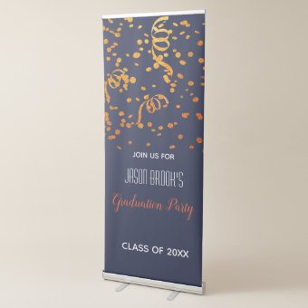 Orange Gold Confetti On Black Graduation Party Retractable Banner | Zazzle
