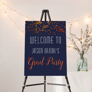 Orange Gold Confetti On Black Graduation Welcome Foam Board