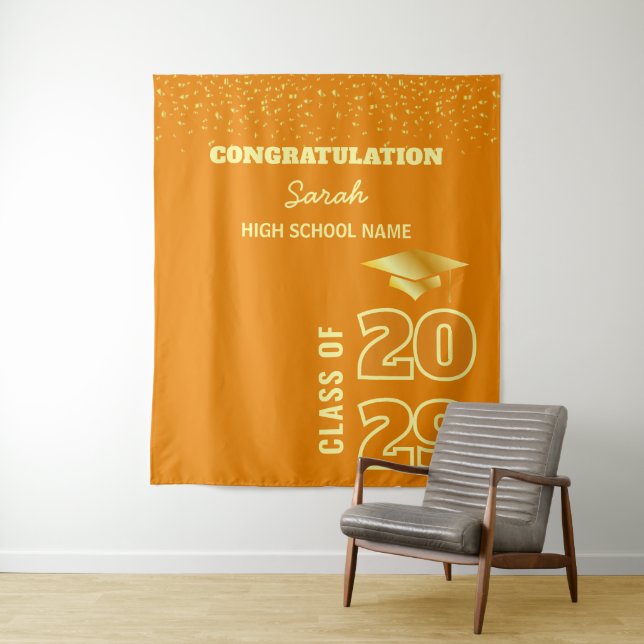 Orange & Gold Custom Graduation Party Backdrop (In Situ)