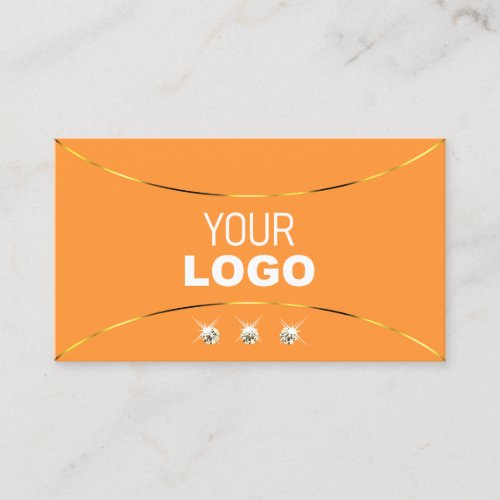 Orange Gold Decor Border Sparkle Diamonds and Logo Business Card