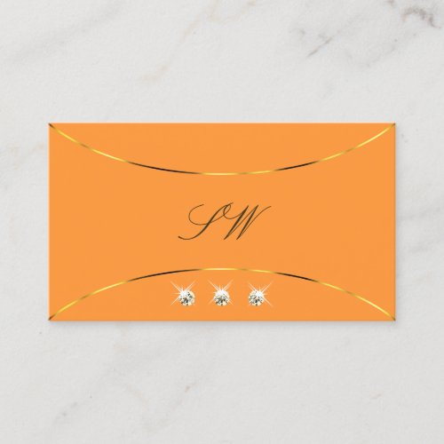 Orange Gold Decor Borders Diamonds and Monogram Business Card