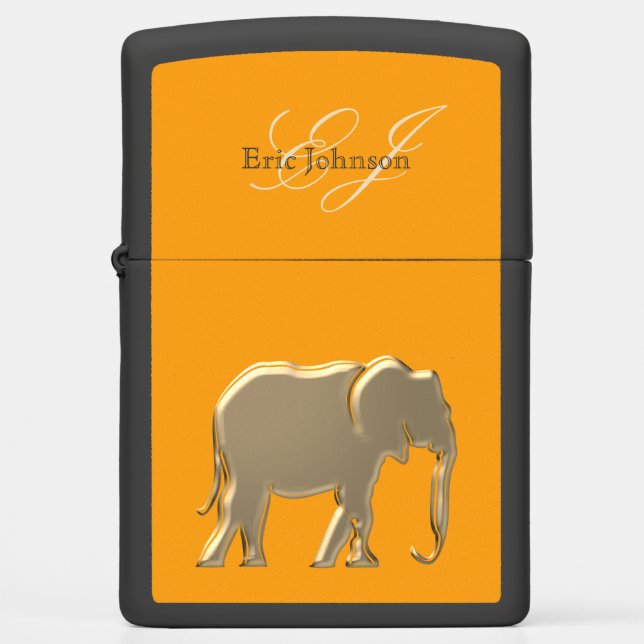 Orange Gold Elephant Monogram Zippo Lighter (Front)