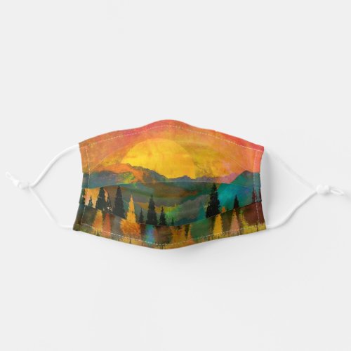 Orange  Gold Fall Colors Mountain Sunset Painting Adult Cloth Face Mask