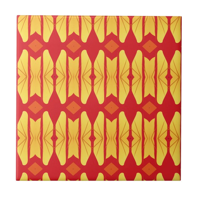 Orange gold flame geometric design ceramic tile (Front)