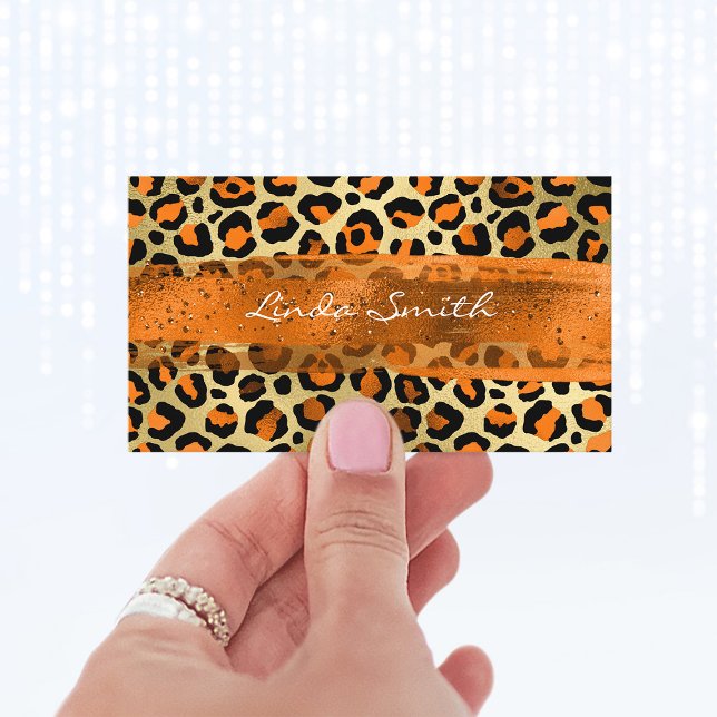 Orange Gold Foil Leopard Brush Stroke Business Card (Orange Gold Foil Leopard Brush Stroke Business Card)