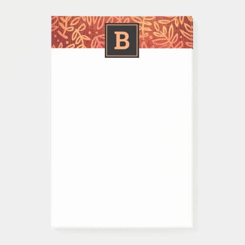 Orange gold foliage leaves pattern monogram modern post_it notes