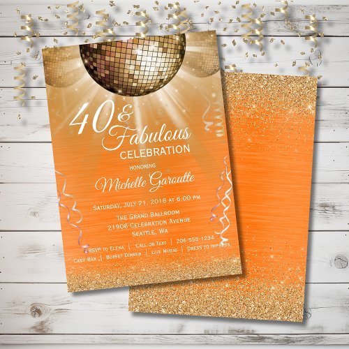 Orange Gold Glam 40 and Fabulous Disco Birthday