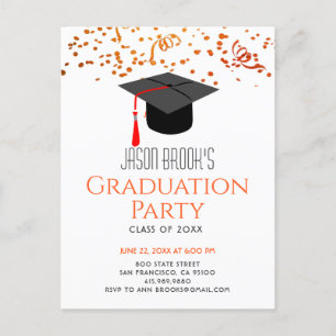 Orange Gold Glitter Confetti Graduation Party Invitation Postcard