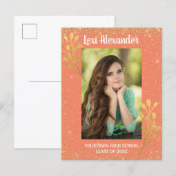 Orange Gold Glitter Graduation Announcement | Zazzle