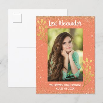 Orange Gold Glitter Graduation Announcement | Zazzle