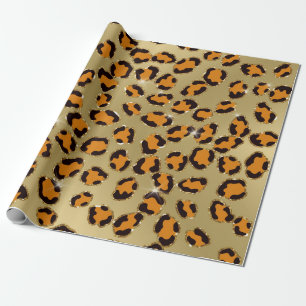 Orange Gold Glitter Leopard Animal Print Cheetah Wrapping Paper