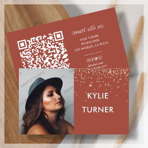 Orange   Gold Glitter   Photo   QR Code   Social Business Card