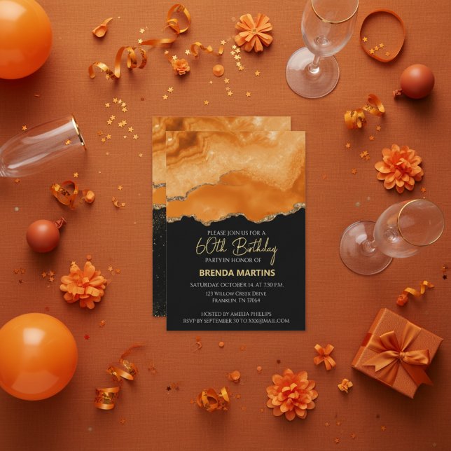 Orange Gold Glitter  Watercolor Invitation (Creator Uploaded)