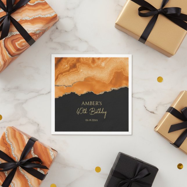 Orange Gold Glitter  Watercolor Marble Napkins (Creator Uploaded)
