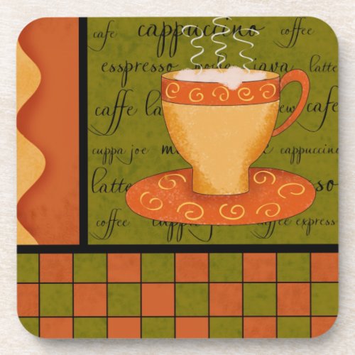 Orange Gold Green Checkerboard Coffee Cup Art Beverage Coaster